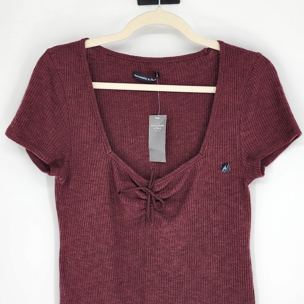 A&F NWT Sweetheart Neckline Ribbed Knit Top Large Y2K Minimalist Chocolate Brown - Picture 2 of 7
